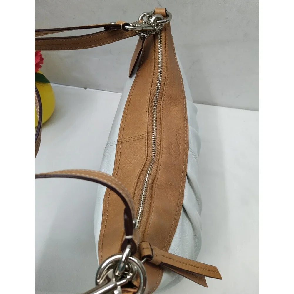 Coach Ashley White Leather Zipper Closure Hobo Crossbody Bag